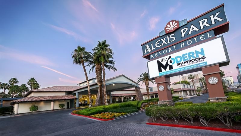 Alexis Park Resort entrance and hotel sign