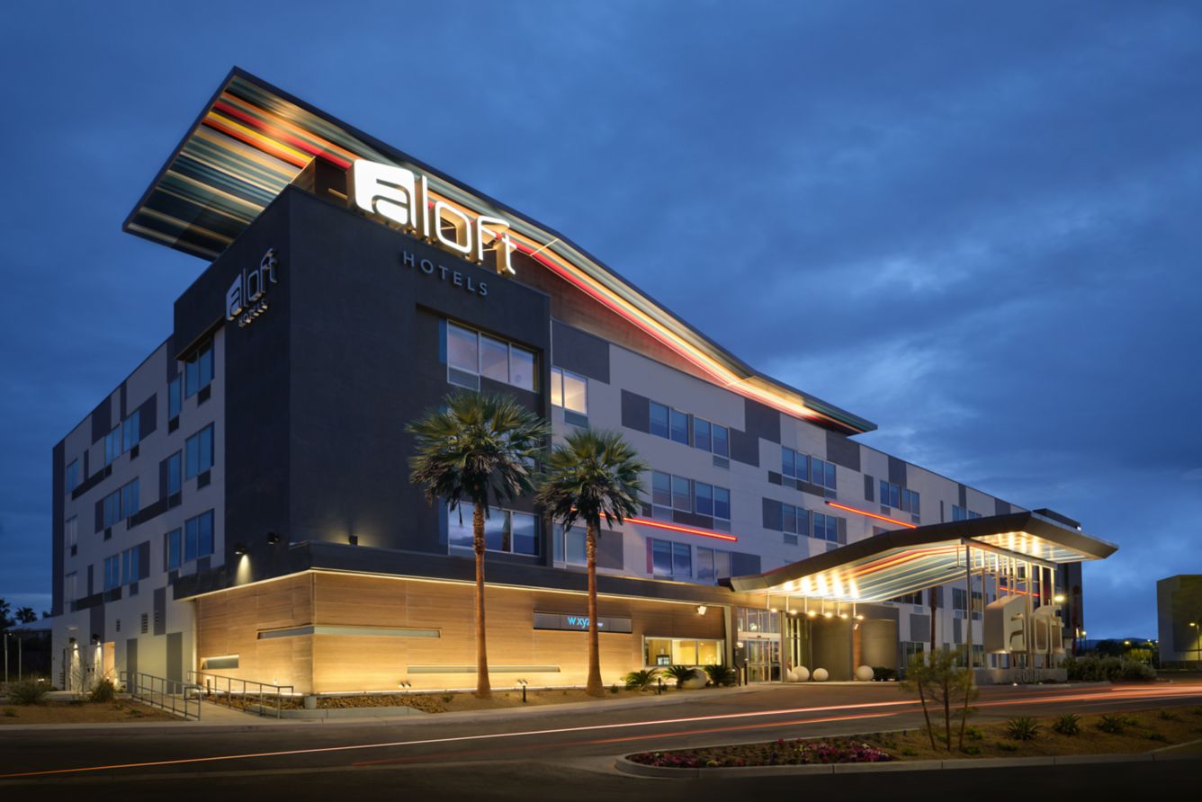 Aloft Henderson hotel exterior at dusk