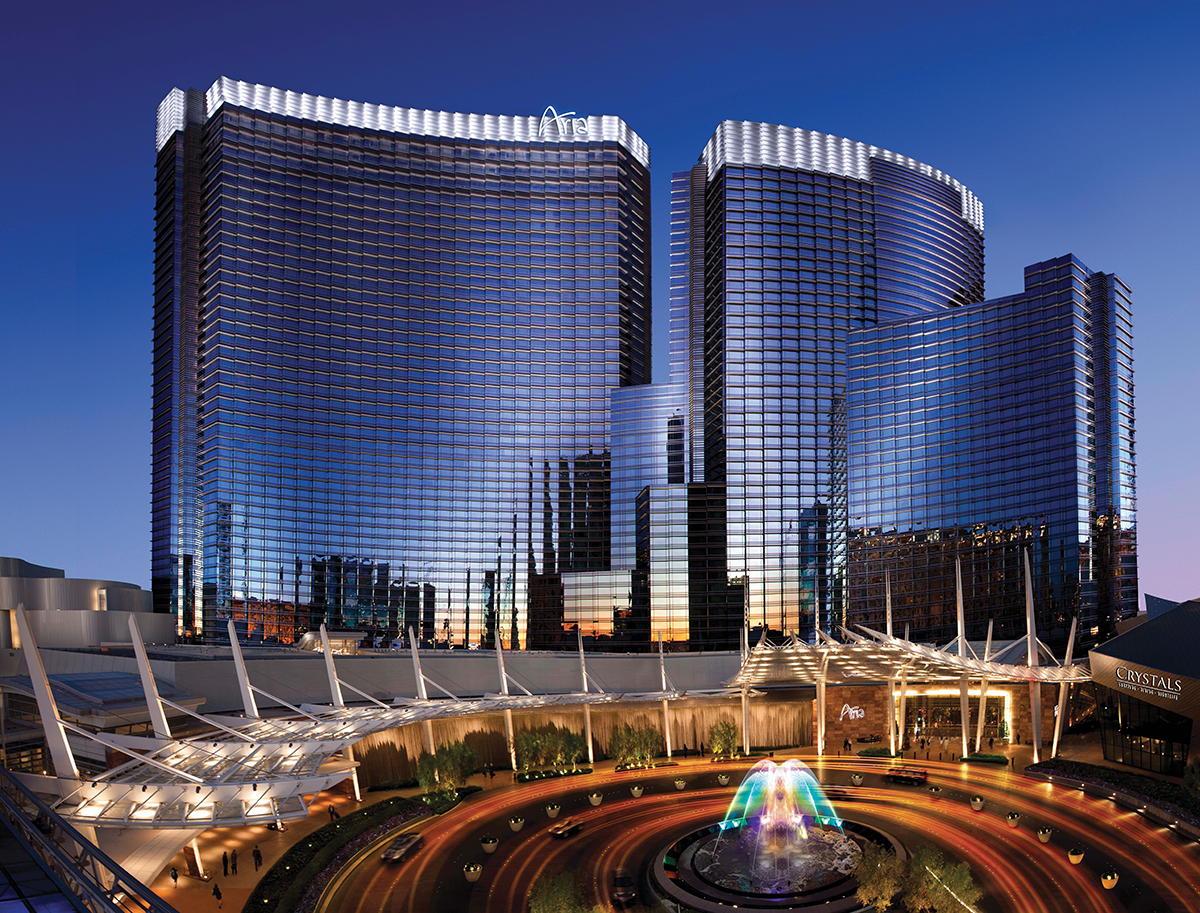 ARIA Resort and Casino exterior at dusk
