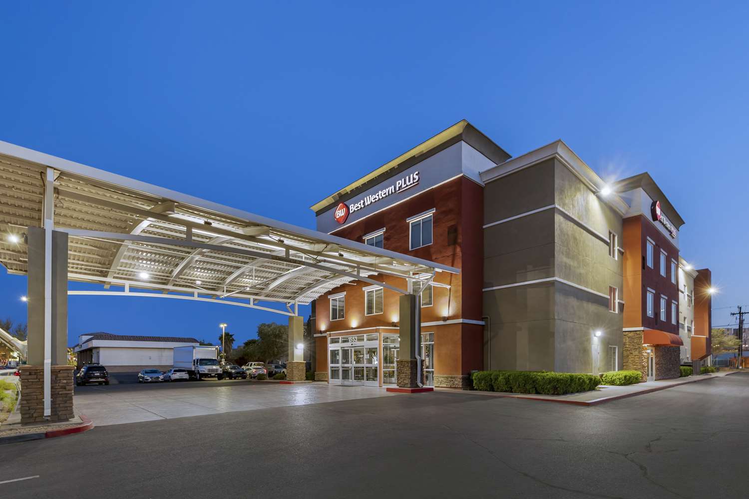 Best Western Plus Henderson Hotel exterior at dusk