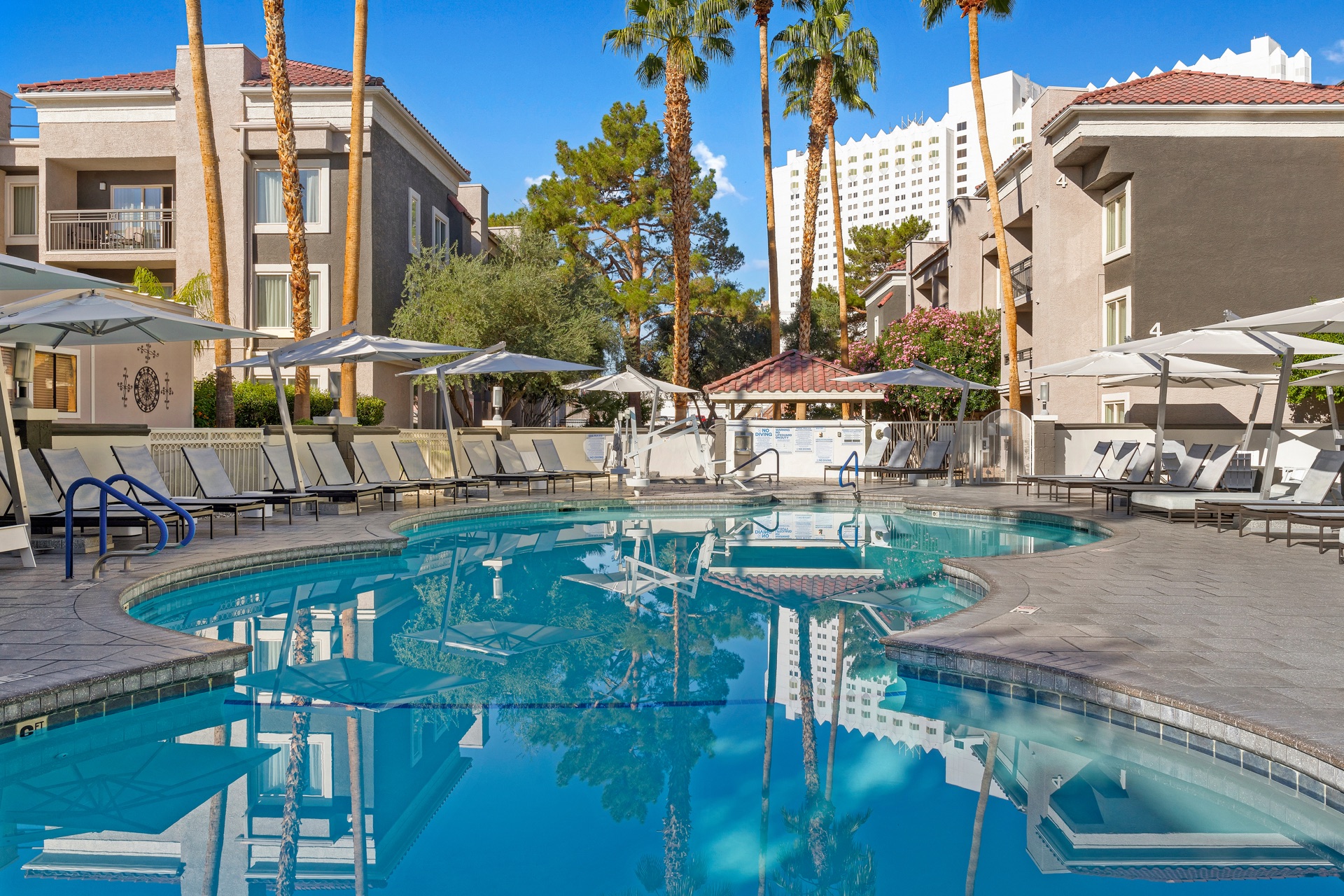 Desert Rose Resort pool and guest buildings