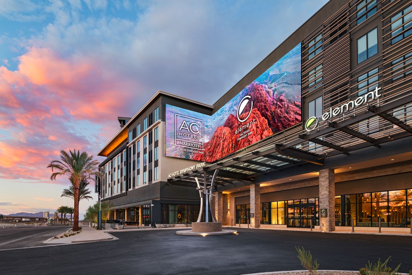 Element Las Vegas Symphony Park entrance at sunset