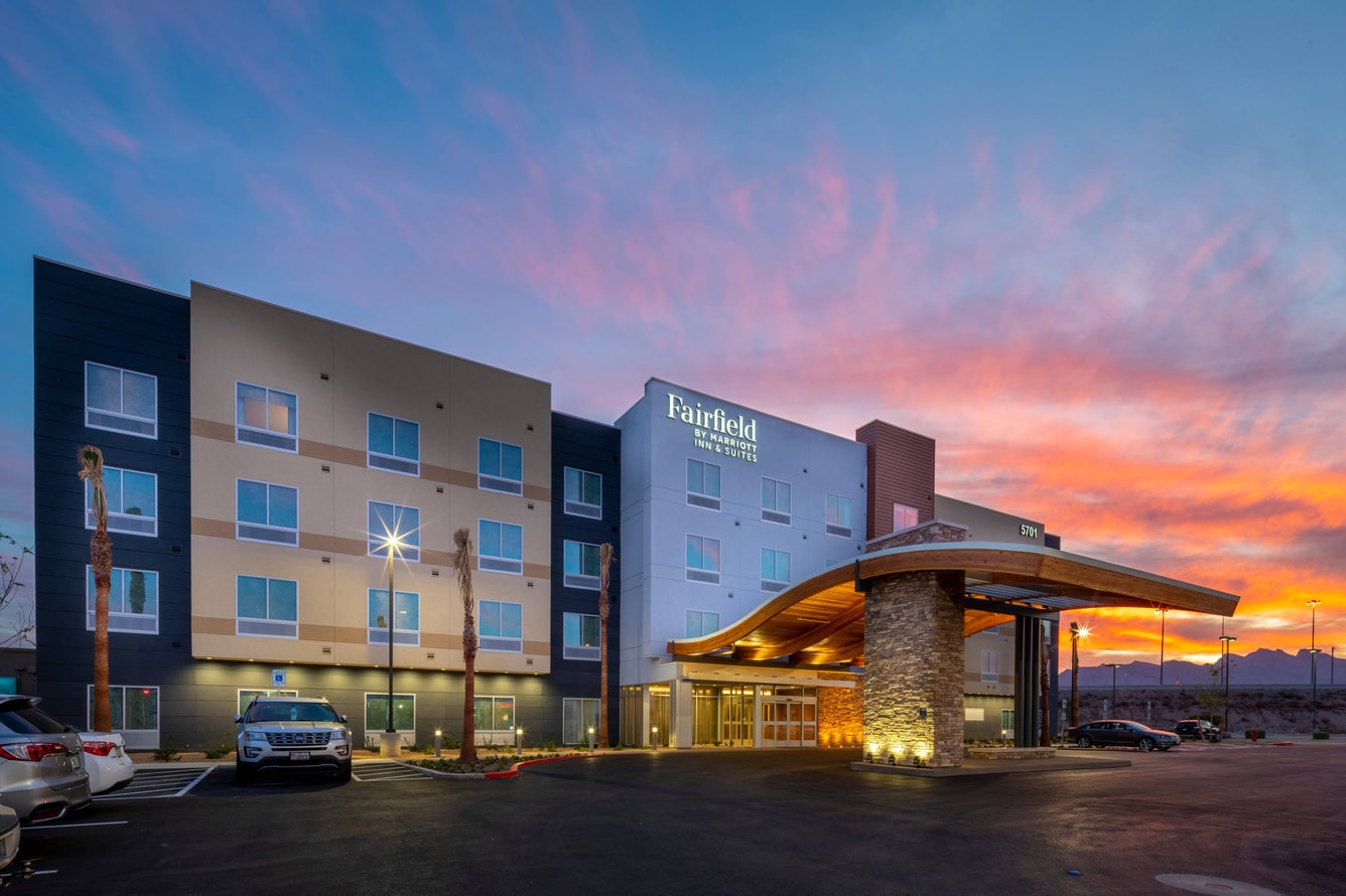 Fairfield Inn and Suites Las Vegas Northwest exterior at sunset