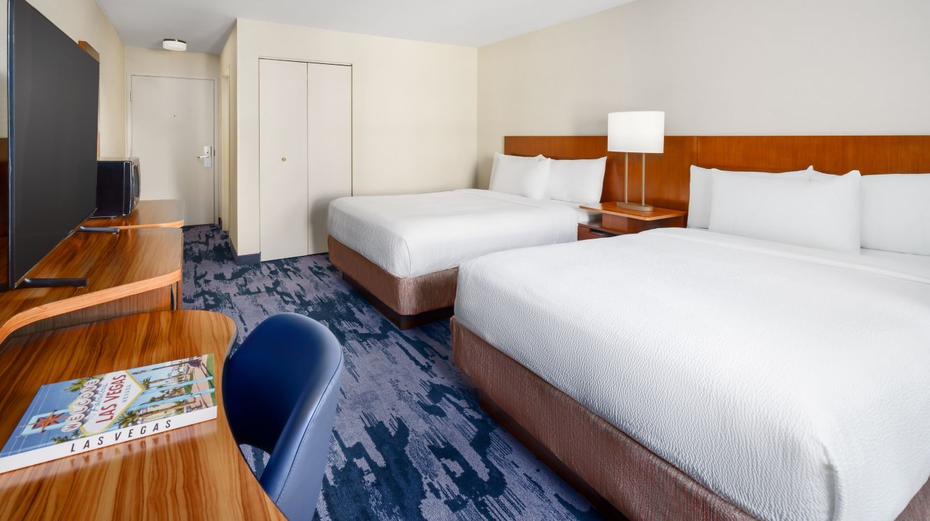Two queen beds, desk, chair, TV - Fairfield by Marriott Inn & Suites Las Vegas Stadium Area Guest Rooms 2 Queen Guest Room - Beds