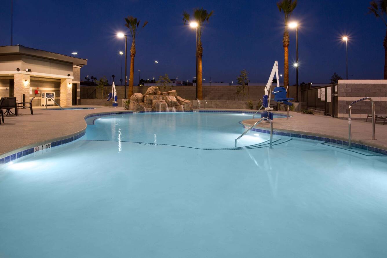 Homewood Suites by Hilton Las Vegas City Center outdoor pool at dusk