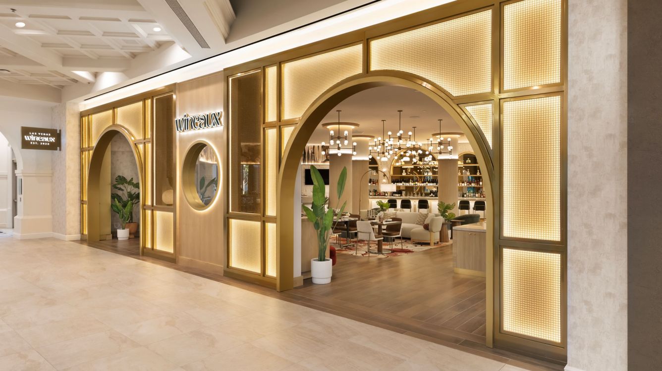 Elegant arched entrance to Wineaux restaurant - JW Marriott Las Vegas Resort & Spa Dining Welcome to Wineaux