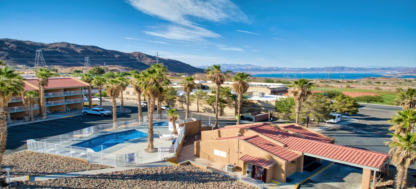 Lake Mead Inn official property, pool, and Lake Mead view
