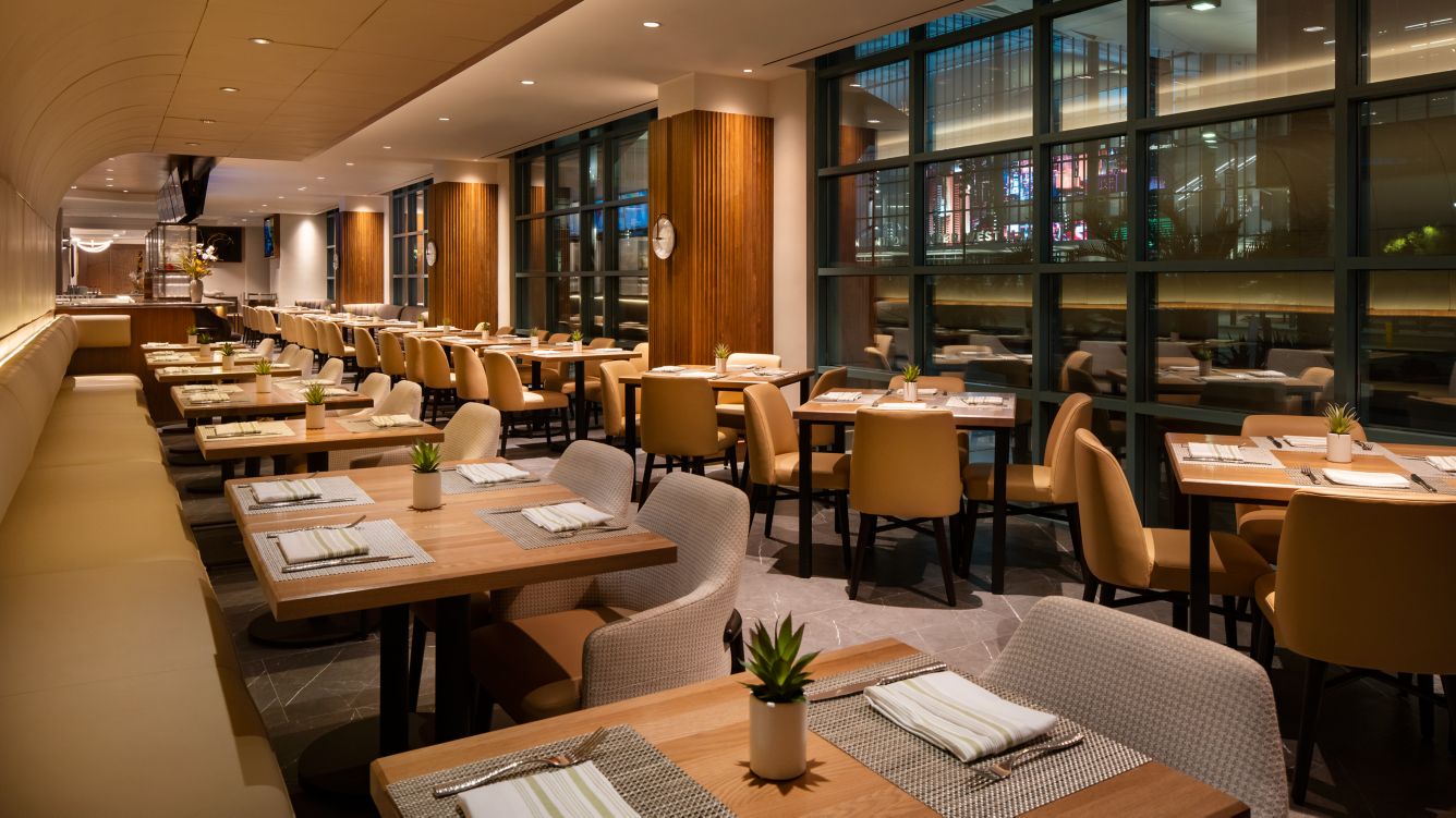 Restaurant interior with a variety of seating - Las Vegas Marriott Dining Evening In Sagebrush