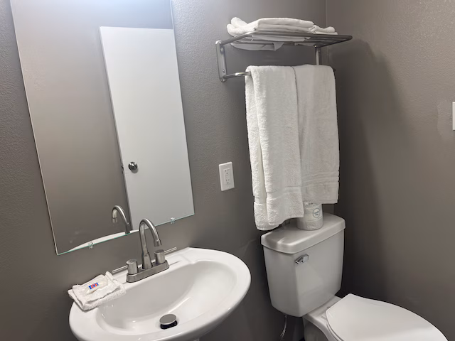Motel 6 Fremont Street guest bathroom