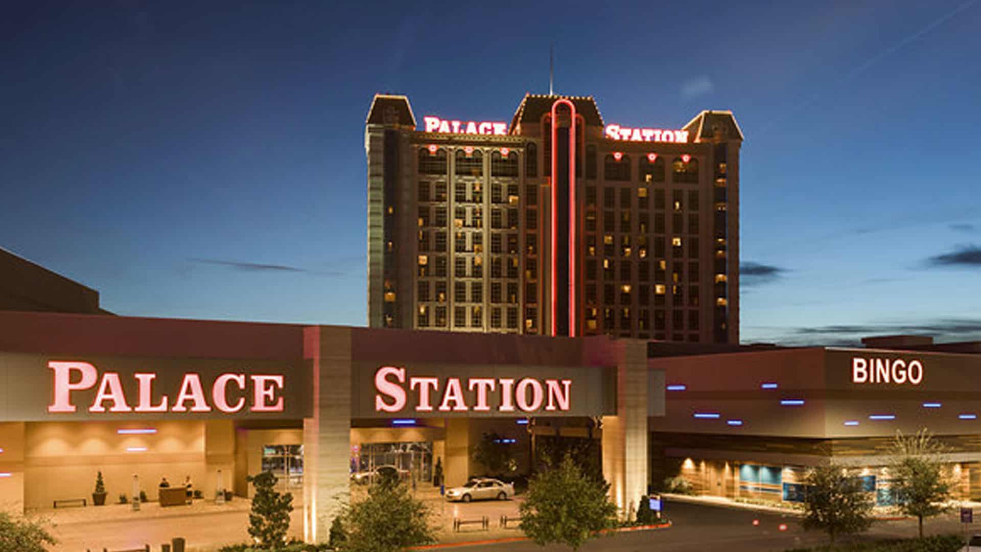 Palace Station Hotel Casino property entrance at night