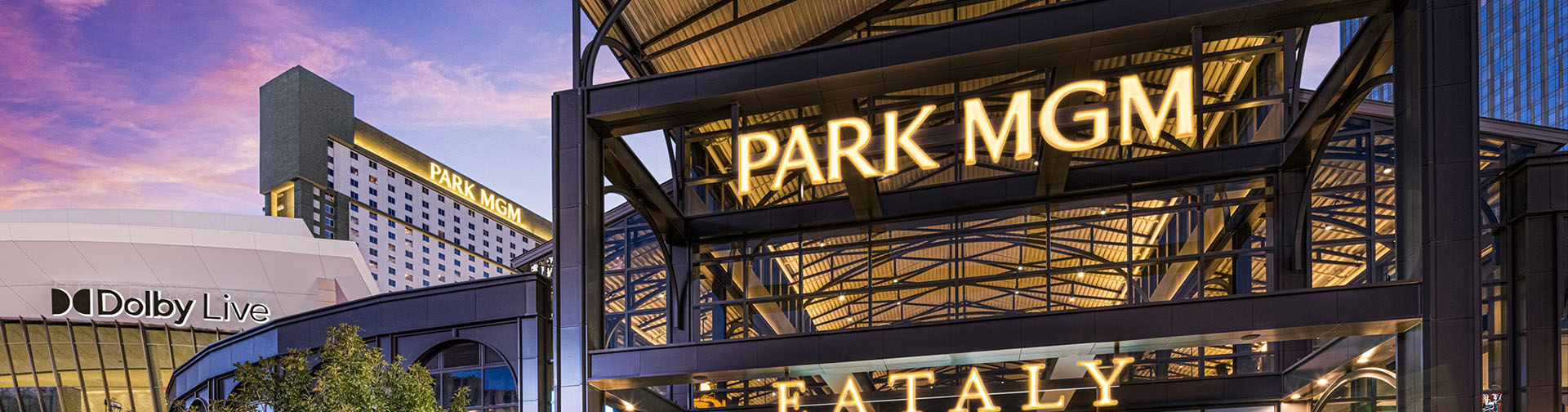 Park MGM, Dolby Live and Eataly exterior at dusk