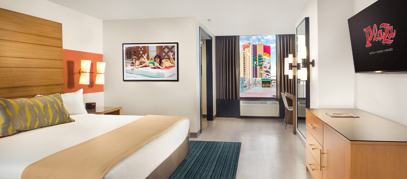 Plaza Hotel and Casino pool patio guest room
