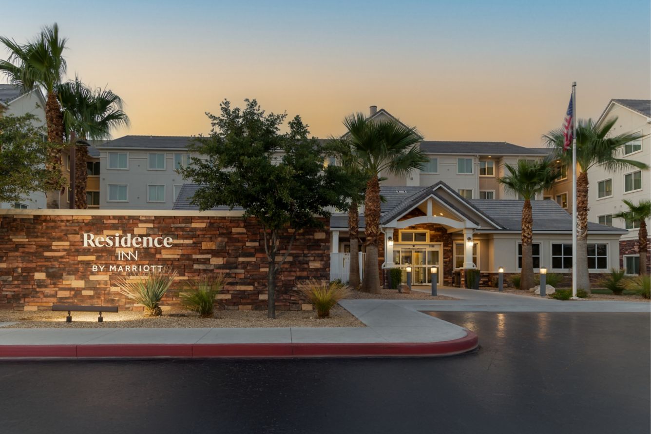 Residence Inn Las Vegas Airport entrance at dusk