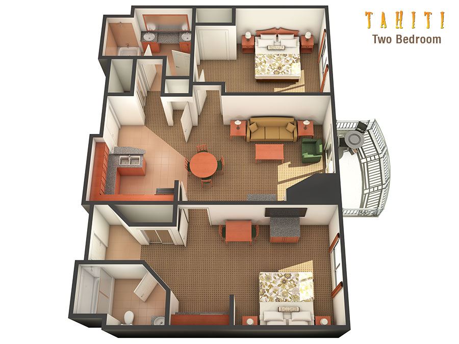 Two Bedroom Suite Layout at Tahiti Resort Las Vegas