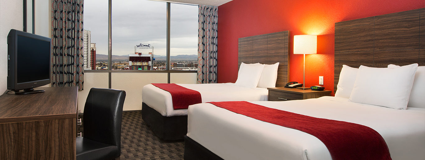 Double queen guest room at the D Las Vegas